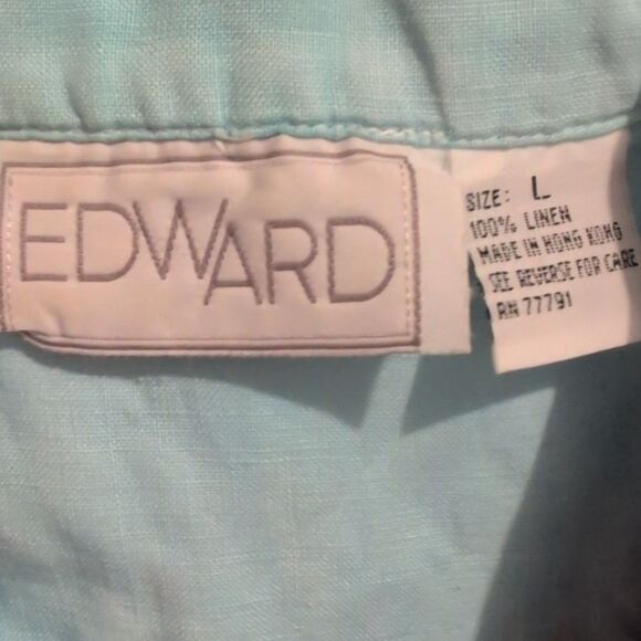 Women's 90s vintage blue linen rainbow‎ tie dye button up short sleeve top - Picture 2 of 6